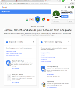 Main account page of Gmail